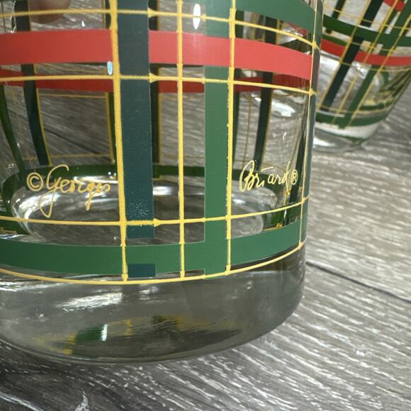 Georges Briard Rocks Glass Double Old Fashioned Red Green Gold Plaid 12oz~4 Pc - Picture 7 of 10